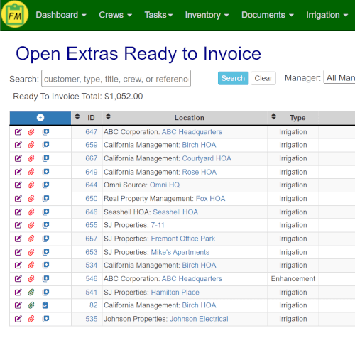 A dashboard showing completed jobs with tracked materials, ready to be invoiced in QuickBooks