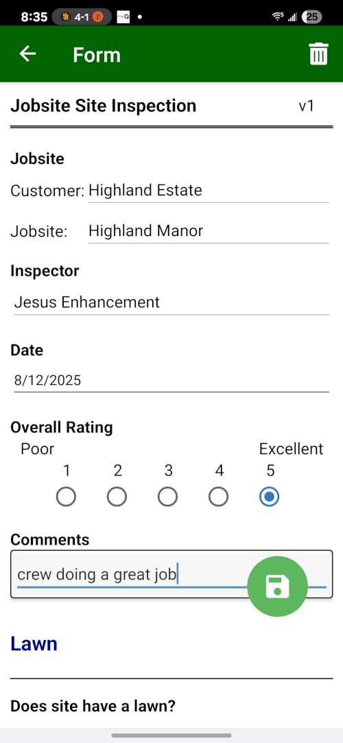 A custom digital form on a mobile device