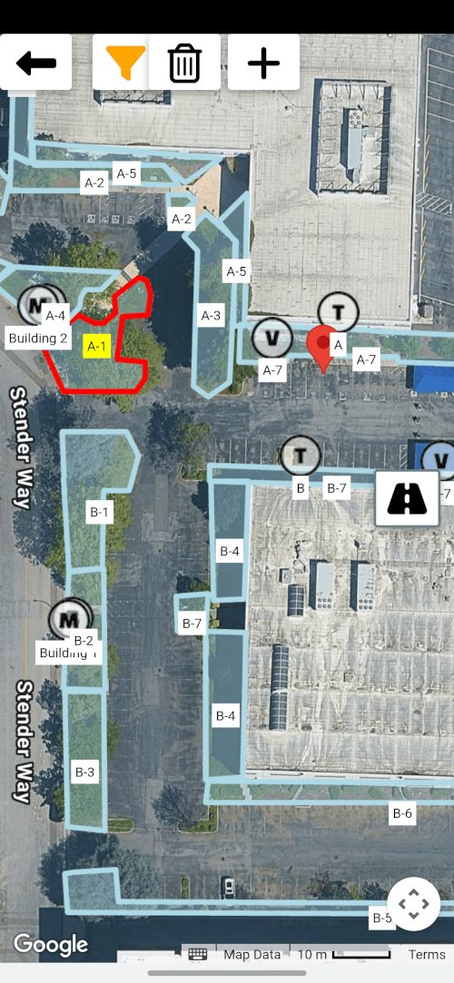 An irrigation map showing timers and zones