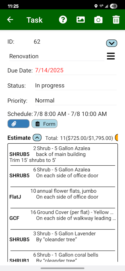 Creating a job estimate on a mobile app