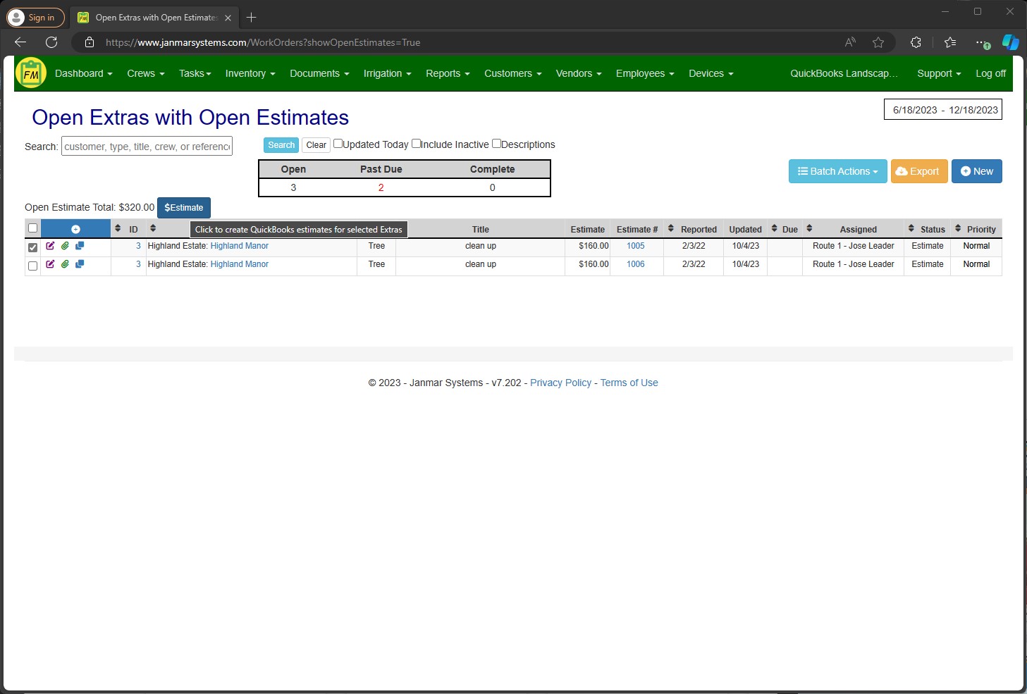 Generate QuickBooks Onine Estimates for Extra Estimates