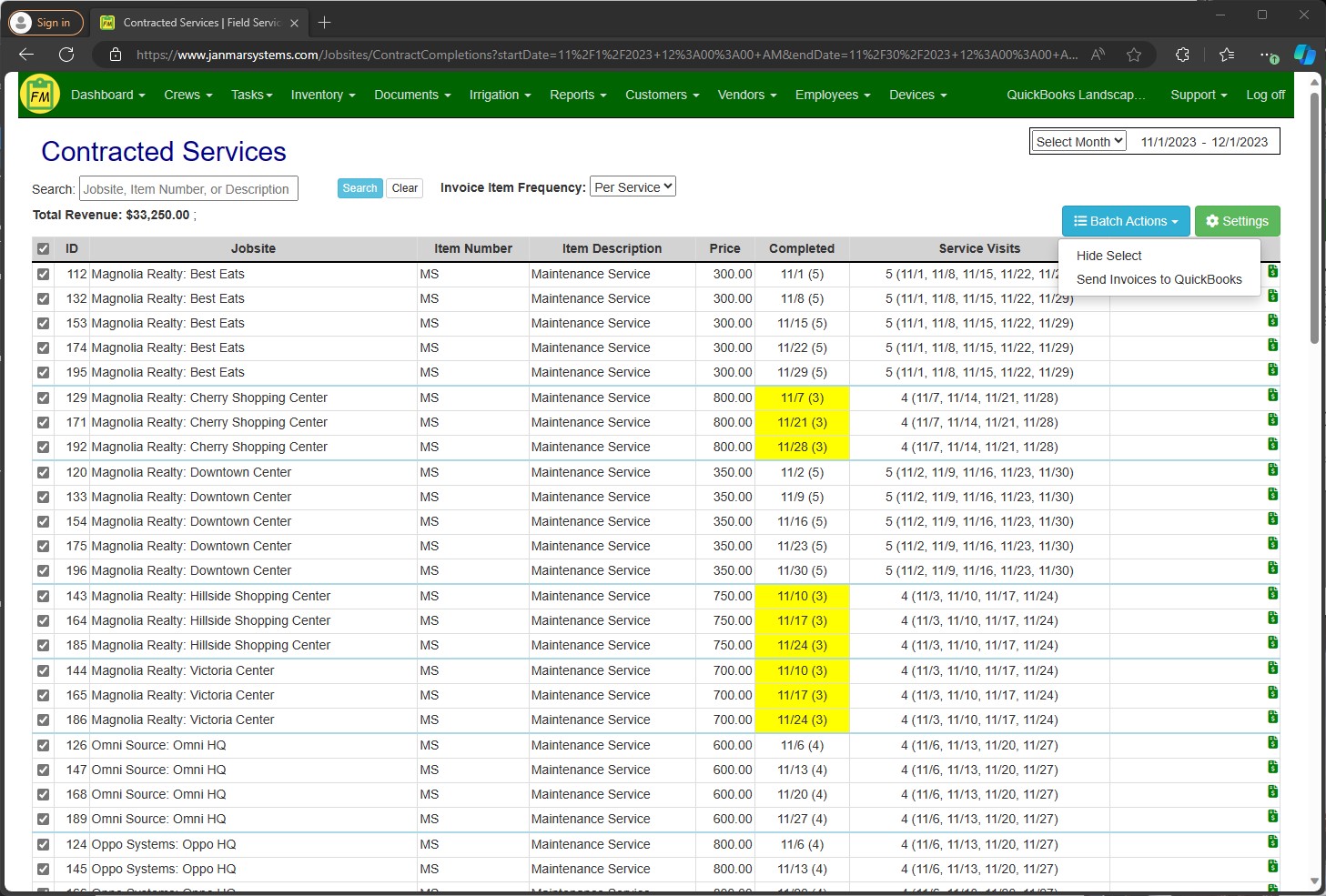 Generate QuickBooks Onine Monthly Service Invoices