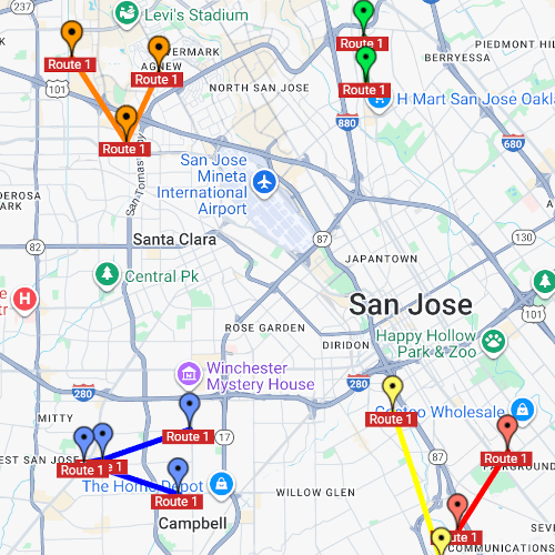 A focused view showing a route on a map